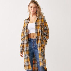 Risen Plus Curvy Size Yellow Plaid Longline Flannel Shack